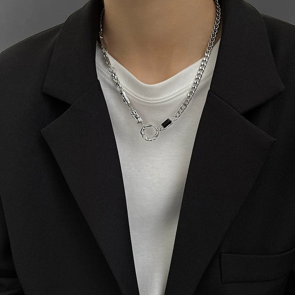 Unisex Geometric Titanium Steel Necklace With Electroplated Alloy Pendant Minimalist Jewelry