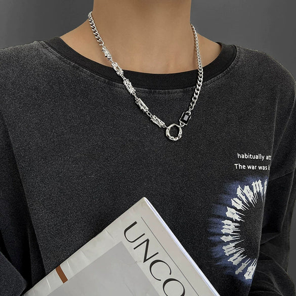 Unisex Geometric Titanium Steel Necklace With Electroplated Alloy Pendant Minimalist Jewelry