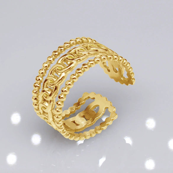 Unisex Geometric Titanium Steel Open Adjustable Ring With Electroplated Finish Exaggerated Hip Hop Style Statement Band