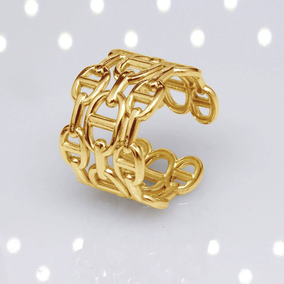 Unisex Geometric Titanium Steel Open Adjustable Ring With Electroplated Finish Exaggerated Hip Hop Style Statement Band