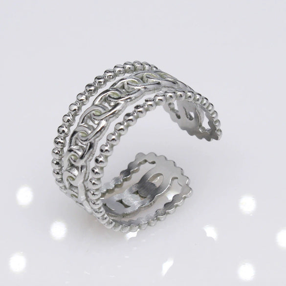 Unisex Geometric Titanium Steel Open Adjustable Ring With Electroplated Finish Exaggerated Hip Hop Style Statement Band