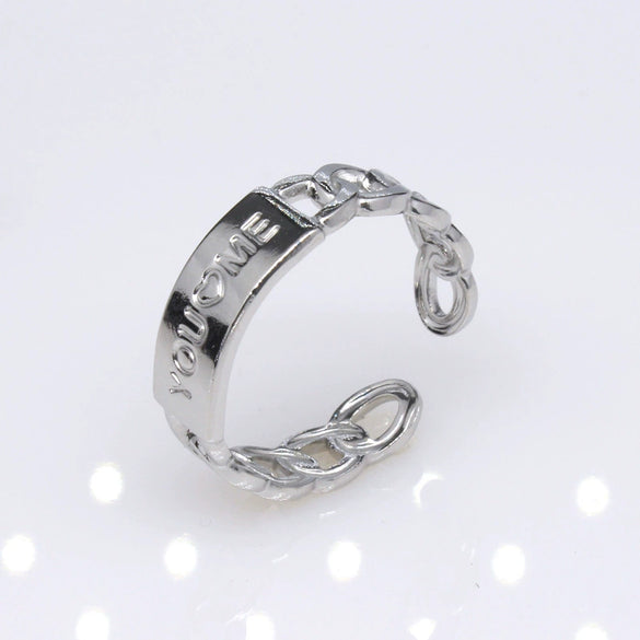 Unisex Geometric Titanium Steel Open Adjustable Ring With Electroplated Finish Exaggerated Hip Hop Style Statement Band