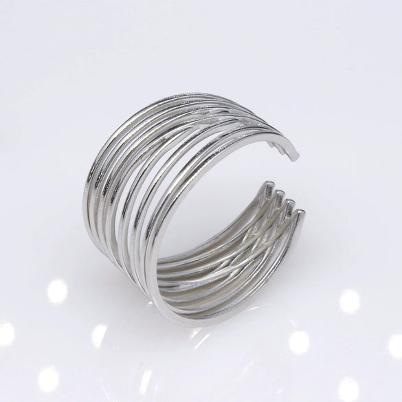 Unisex Geometric Titanium Steel Open Adjustable Ring With Electroplated Finish Exaggerated Hip Hop Style Statement Band