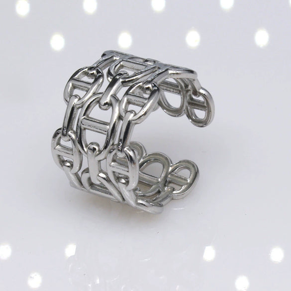 Unisex Geometric Titanium Steel Open Adjustable Ring With Electroplated Finish Exaggerated Hip Hop Style Statement Band