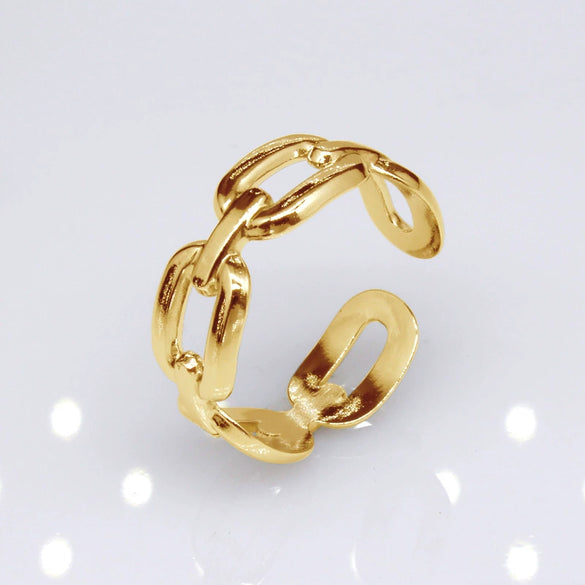 Unisex Geometric Titanium Steel Open Adjustable Ring With Electroplated Finish Exaggerated Hip Hop Style Statement Band