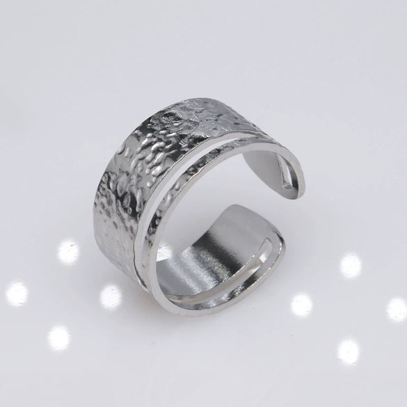 Unisex Geometric Titanium Steel Open Adjustable Ring With Electroplated Finish Exaggerated Hip Hop Style Statement Band