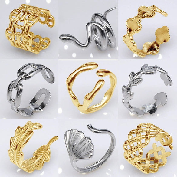 Unisex Geometric Titanium Steel Open Adjustable Ring With Electroplated Finish Exaggerated Hip Hop Style Statement Band