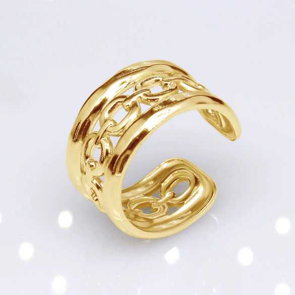 Unisex Geometric Titanium Steel Open Adjustable Ring With Electroplated Finish Exaggerated Hip Hop Style Statement Band