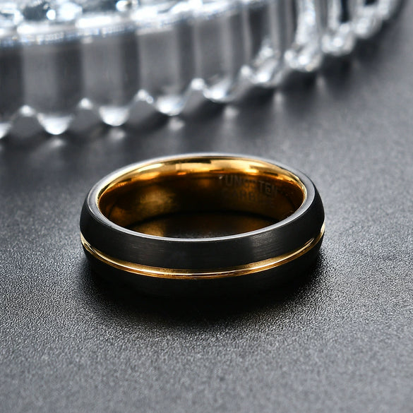 Unisex Geometric Tungsten Steel Ring With Black And Gold Electroplated Finish Wholesale Fashion Jewelry
