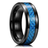 Unisex Geometric Tungsten Steel Ring With Black Electroplated Finish And Blue Carbon Fiber Inlay