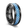 Unisex Geometric Tungsten Steel Ring With Black Electroplated Finish And Blue Carbon Fiber Inlay
