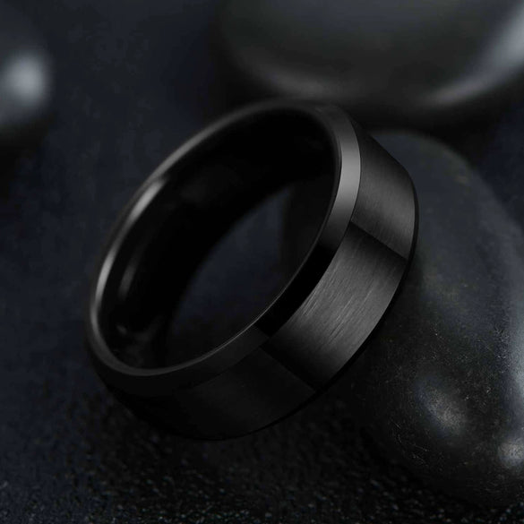 Unisex Geometric Tungsten Steel Ring With Black Matte Brushed Finish And Electroplated Surface For Women And Men