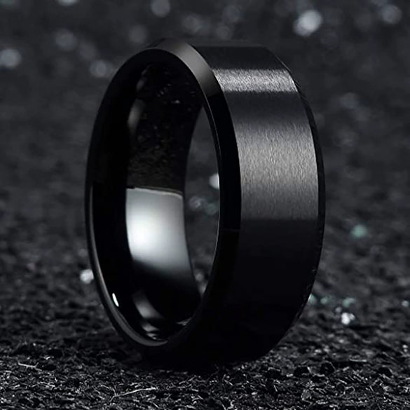 Unisex Geometric Tungsten Steel Ring With Black Matte Brushed Finish And Electroplated Surface For Women And Men