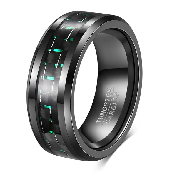 Unisex Geometric Tungsten Steel Ring With Carbon Fiber Inlay And Electroplated Finish