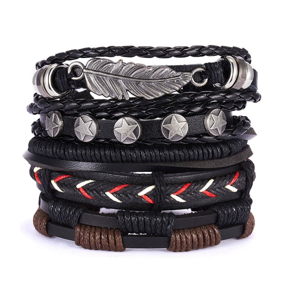 Unisex Geometric Vintage Cross Leather Multi Layer Adjustable Hand Woven Bracelet Suit