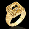 Unisex Gold Tone Copper Ring With Skull Carved Pattern Geometric Shape Electroplated Fashion Jewelry