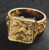 Unisex Gold Tone Copper Ring With Skull Carved Pattern Geometric Shape Electroplated Fashion Jewelry