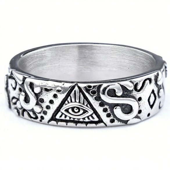 Unisex Gold Tone Stainless Steel Eye Motif Ring With Polished Finish And Distinctive Statement Style