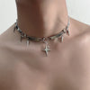 Unisex Gothic Punk Geometric Star Pendant Necklace With Curved Stainless Steel And Zinc Alloy Design Polished Finish And Thick Chain