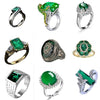 Unisex Green Zircon Geometric Ring Retro Alloy Jewelry With Electroplated Finish For Men And Women