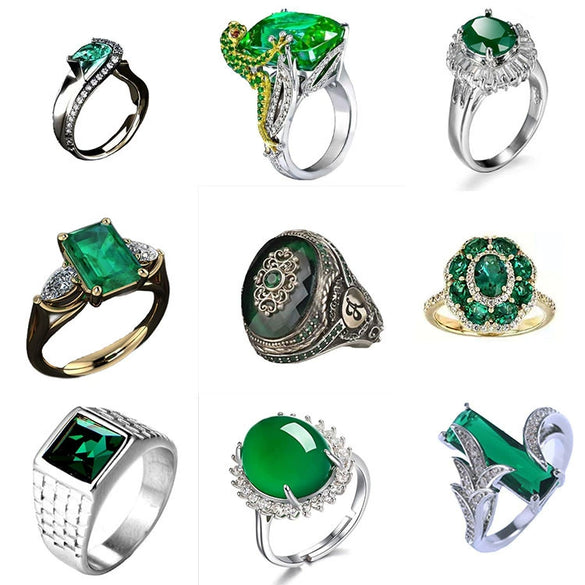 Unisex Green Zircon Geometric Ring Retro Alloy Jewelry With Electroplated Finish For Men And Women