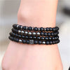 Unisex Handmade Black Gallstone Copper Alloy Geometric Beaded Bracelet With Cross Dumbbell Zircon Crown Design