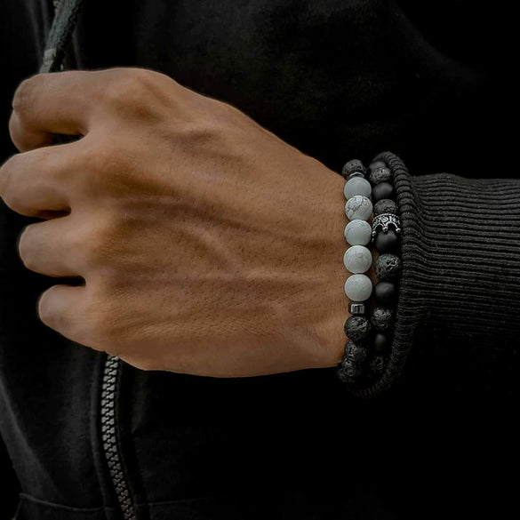 Unisex Handmade Black Gallstone Copper Alloy Geometric Beaded Bracelet With Cross Dumbbell Zircon Crown Design
