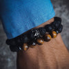 Unisex Handmade Black Gallstone Copper Alloy Geometric Beaded Bracelet With Cross Dumbbell Zircon Crown Design