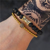 Unisex Handmade Black Gallstone Copper Alloy Geometric Beaded Bracelet With Cross Dumbbell Zircon Crown Design