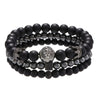 Unisex Handmade Black Gallstone Copper Alloy Geometric Beaded Bracelet With Cross Dumbbell Zircon Crown Design