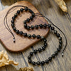 Unisex Handmade Gold Obsidian Geometric Style Woven O Chain Natural Stone Necklace