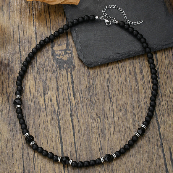 Unisex Handmade Gold Obsidian Geometric Style Woven O Chain Natural Stone Necklace