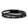 Unisex Handmade Hiphop Magnet Buckle Leather Cord Bracelet With Geometric Tiger's Eye And Volcanic Stone Beads