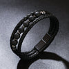 Unisex Handmade Mixed Material Multilayer Woven Leather And Pu Leather Bracelet With Geometric Pattern