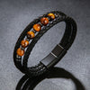 Unisex Handmade Mixed Material Multilayer Woven Leather And Pu Leather Bracelet With Geometric Pattern