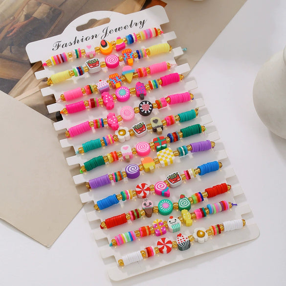 Unisex Handmade Multilayer Stacked Dripping Rainbow Unicorn Cartoon Soft Polymer Clay Bracelet With Animal Zodiac Design