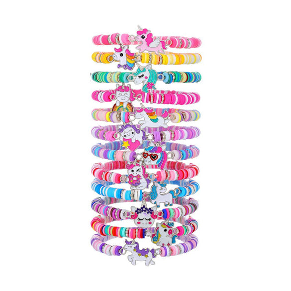 Unisex Handmade Multilayer Stacked Dripping Rainbow Unicorn Cartoon Soft Polymer Clay Bracelet With Animal Zodiac Design