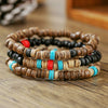 Unisex Handmade Natural Semiprecious Stone And Wood Bead Bracelet With Geometric Style