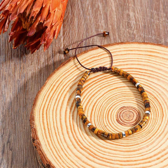 Unisex Handmade Natural Stone Geometric Beaded Woven Bracelet