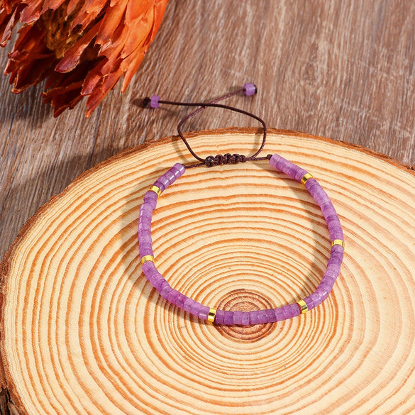 Unisex Handmade Natural Stone Geometric Beaded Woven Bracelet