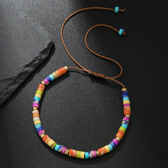 Unisex Handmade Natural Stone Geometric Beaded Woven Bracelet