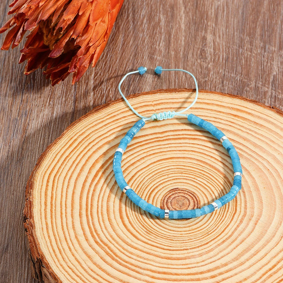 Unisex Handmade Natural Stone Geometric Beaded Woven Bracelet