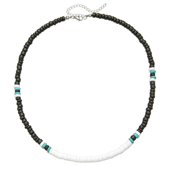 Unisex Handmade Wooden Beads And Pine Stones Geometric Hiphop Fashion Clavicle Chain