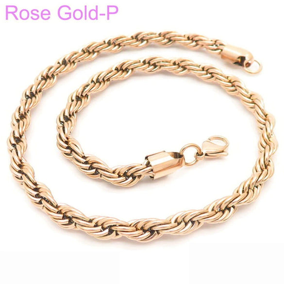 Unisex Hip Hop Fashion Button Rope Titanium Steel And Stainless Steel Twist Chain Necklace With Geometric Pattern And Electroplating Treatment