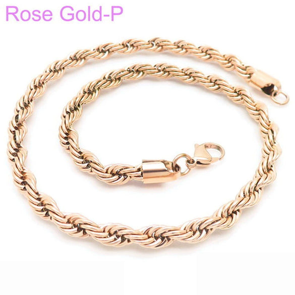 Unisex Hip Hop Fashion Button Rope Titanium Steel And Stainless Steel Twist Chain Necklace With Geometric Pattern And Electroplating Treatment