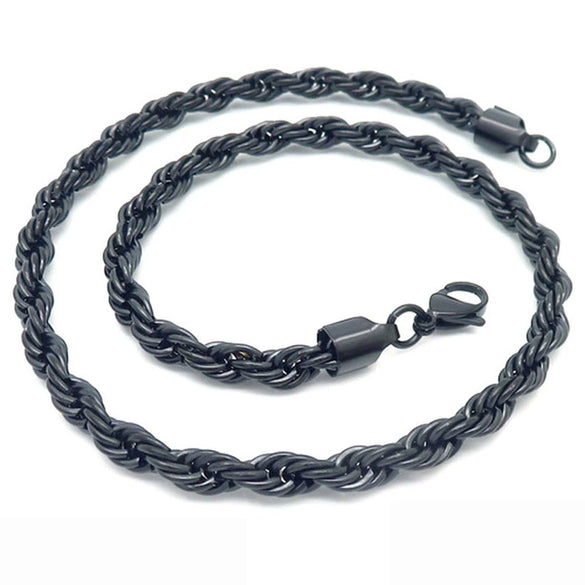 Unisex Hip Hop Fashion Button Rope Titanium Steel And Stainless Steel Twist Chain Necklace With Geometric Pattern And Electroplating Treatment