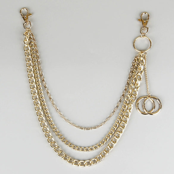 Unisex Hip Hop Metal Multi Layer Trouser Waist Chain With Tassel And Double Ring Pendant Fashion Accessory