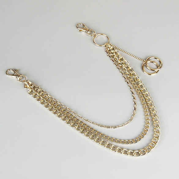 Unisex Hip Hop Metal Multi Layer Trouser Waist Chain With Tassel And Double Ring Pendant Fashion Accessory