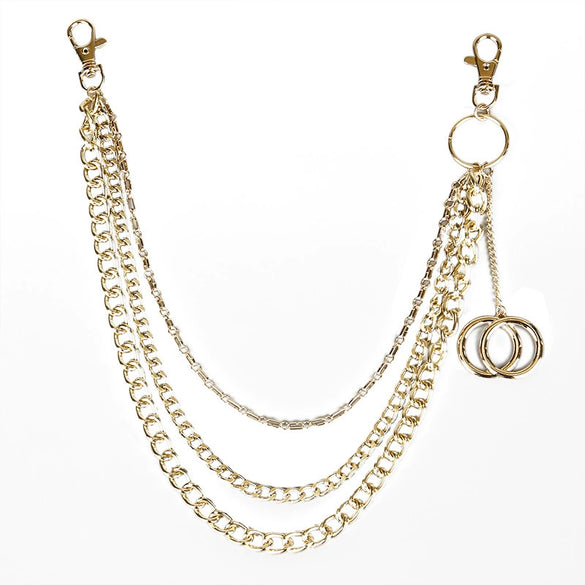 Unisex Hip Hop Metal Multi Layer Trouser Waist Chain With Tassel And Double Ring Pendant Fashion Accessory