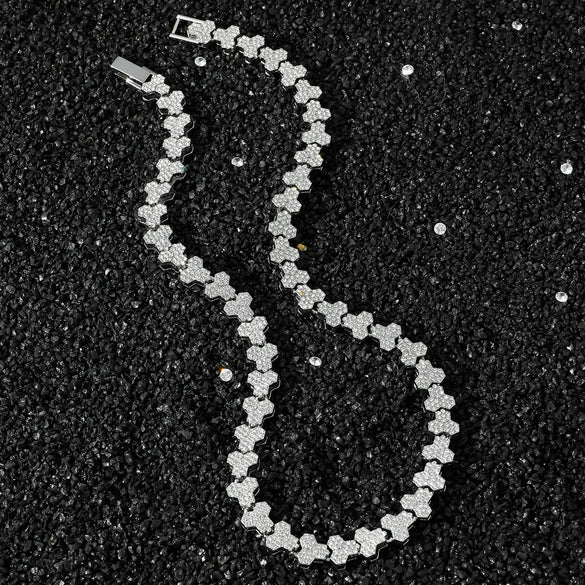 Unisex Hip Hop Style Alloy Cuban Chain Necklace Set With Diamonds And Geometric Triangle Stitching